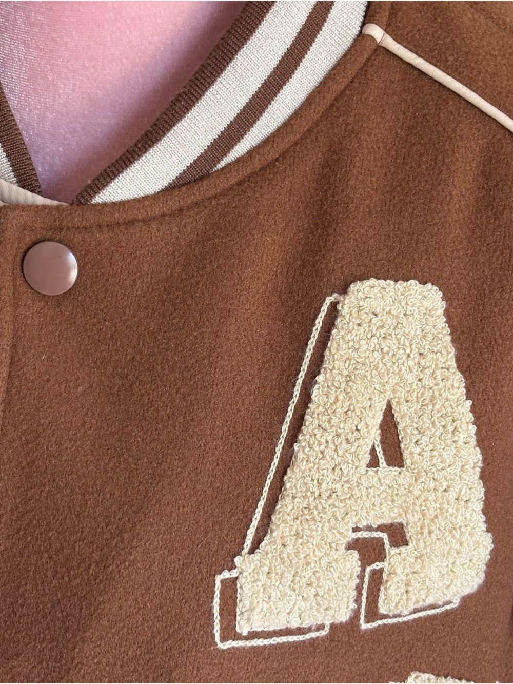 Aelfric Eden Towel Embroidery Varsity Jacket Brown Cream Oversized L - Picture 7 of 15